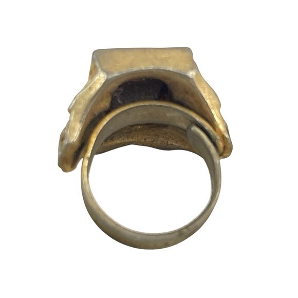 Vintage Gold-Tone Black Stone Statement Ring Size 7 Jewelry Bold Rectangular - Picture 3 of 6